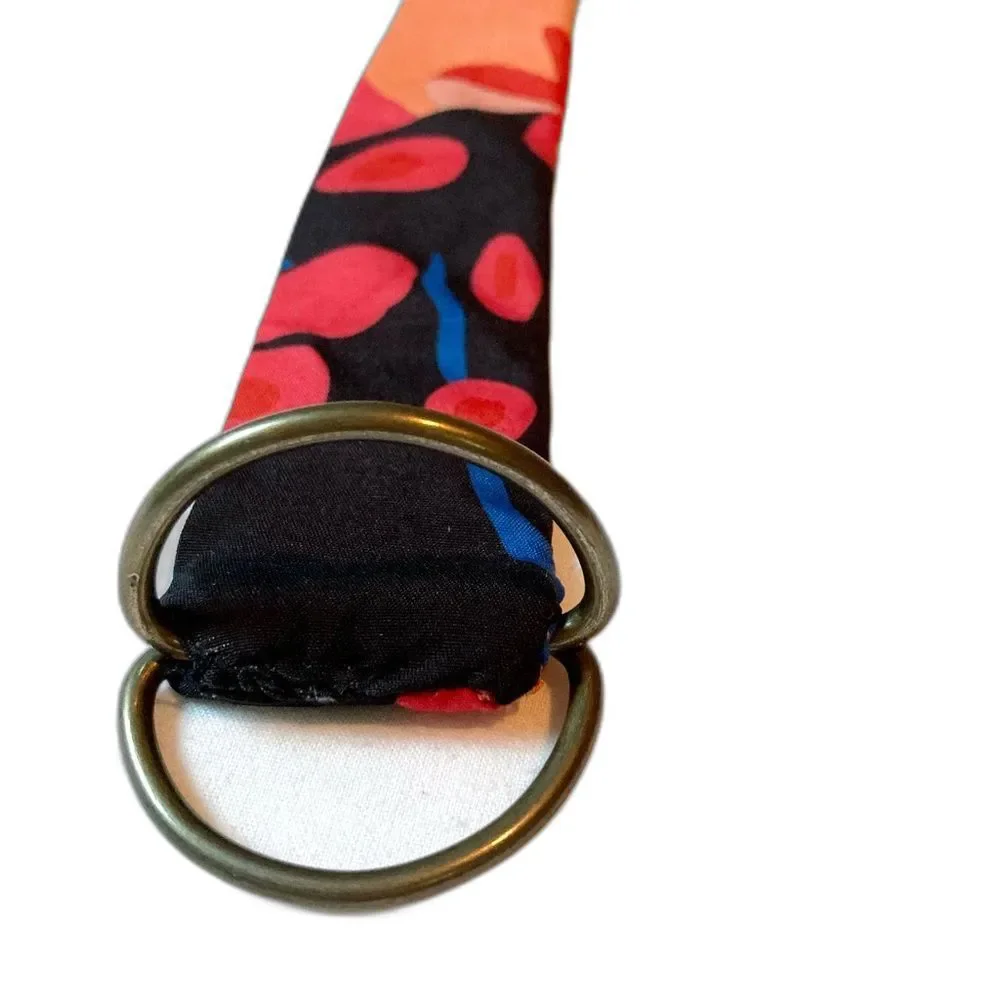 ABSTRACT FLORAL Reversible Modern D Ring Fabric Belt Womens 34 x 1.5 inches